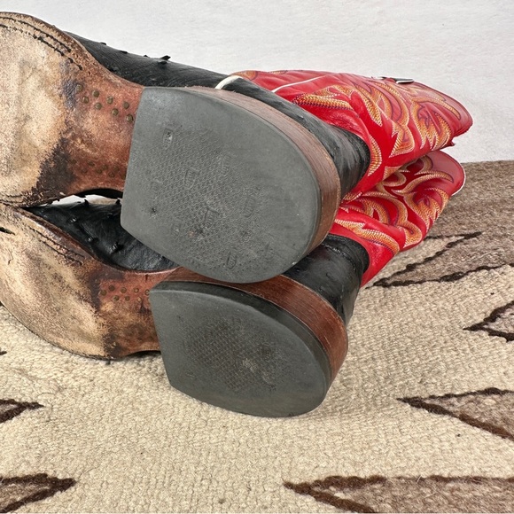 Justin Boots Red and Black ostrich square toe western cowgirl Cowboy Boots - Picture 10 of 13